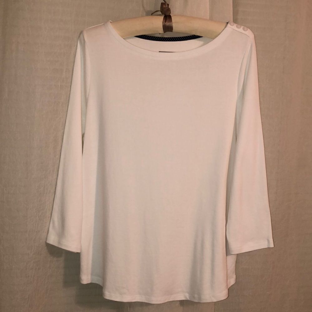 Charter Club PXL White Cotton Quarter Sleeve Boatneck Top